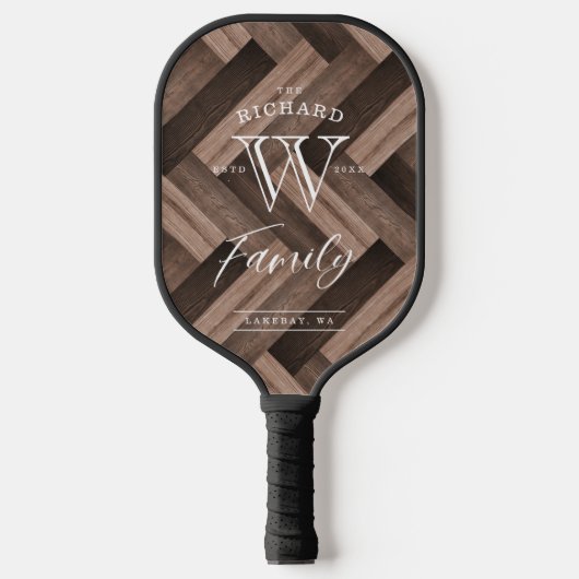 Eigen gezinsleven Monogram Wood Herringbone Patroo Pickleball Paddle (Voorkant)