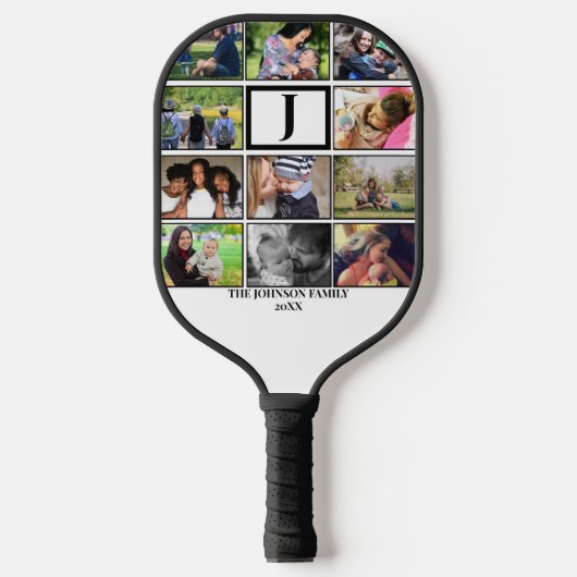 Eigen gezinsmonogram 11 Fotocollage Pickleball Paddle (Voorkant)