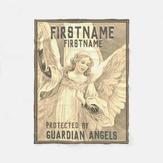 Eigen Gold Add Name Guardian Angel Blanket Fleece Deken (Voorkant)