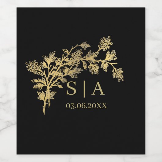Eigen goudolie Luxe Botanische monogram Matig Wijn Etiket (Enkel label)