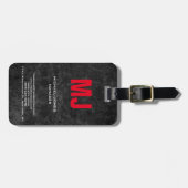Eigen grijze, verticale rode monogram bagagelabel (Voorkant horizontaal)