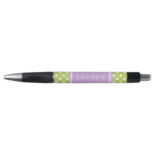 Eigen groen en lavender Polka Dots Pattern Pen (Voorkant)