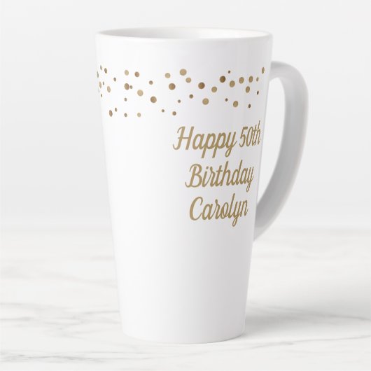 Eigen Happy 50th jarig confetti goud Latte Mok (Rechterhoek)