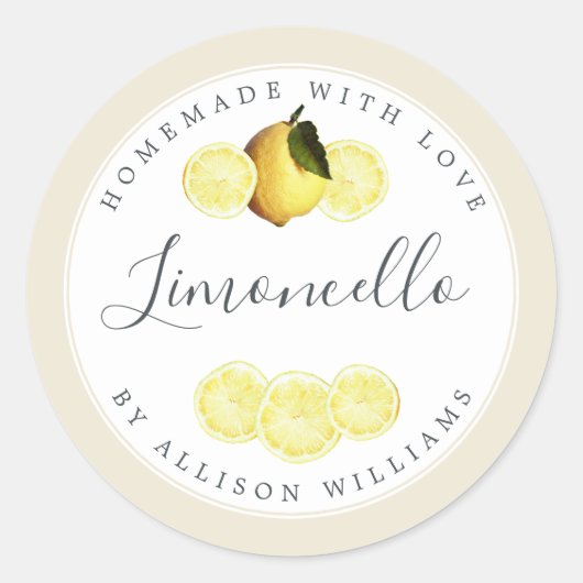 Eigen Homemade Limoncello Label Antiek Wit (Voorkant)