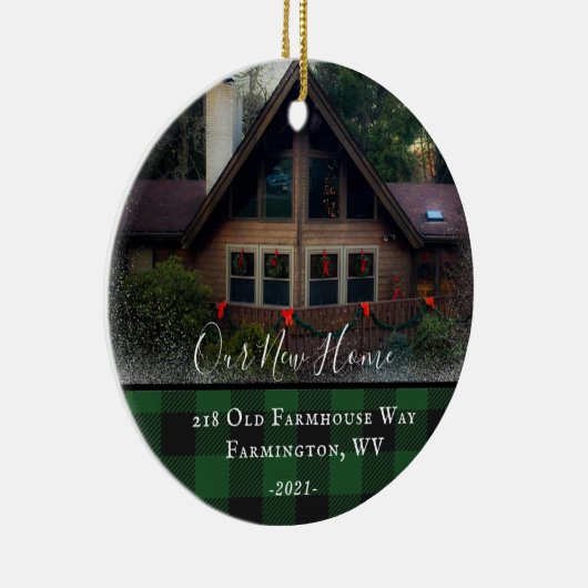 Eigen huis Foto Eerste Kerstmis Nieuwe Familienaam Keramisch Ornament (Rechts)