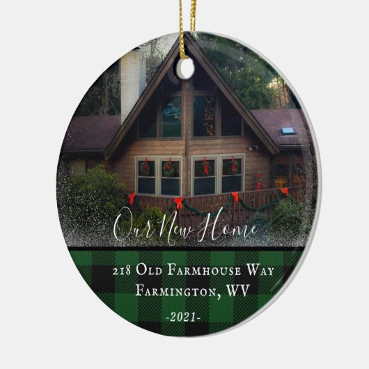 Eigen huis Foto Eerste Kerstmis Nieuwe Familienaam Keramisch Ornament (Links)