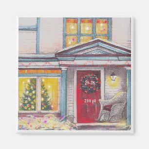 Eigen huis met kerstcadeaunummer magneet