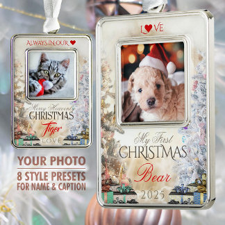 Eigen huisdier foto aandenken, Kerstbomen & Cadeau Verzilverd Kader Ornament
