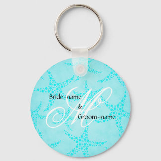Eigen huwelijksmonogram Turquoise Starfish Sleutelhanger