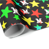 Eigen initiaal monogram kleurrijke ster gepersonal cadeaupapier (Rol Hoek)