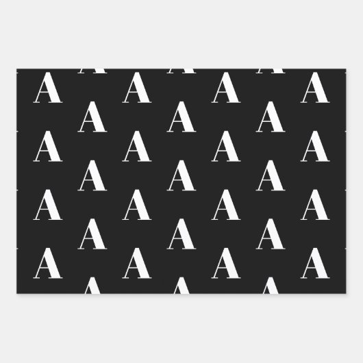 Eigen Initiaal monogram Letter zwart wit grijs Inpakpapier Vel (Voorkant)