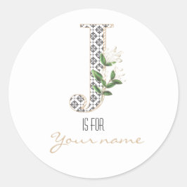 Eigen J Naam Floral Flower Classy Letter J Modern Ronde Sticker