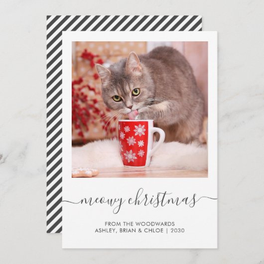 Eigen kat-foto Meowy-kerstscript Feestdagenkaart (Voorkant / Achterkant)