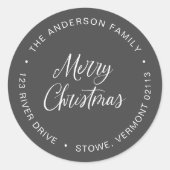 Eigen kerstcadeaulabel met grijs retouradres ronde sticker (Voorkant)