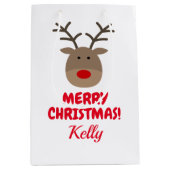 Eigen kerstcadeautas met schattige rendieren medium cadeauzakje (Voorkant)