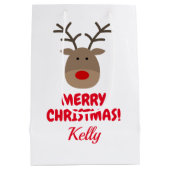 Eigen kerstcadeautas met schattige rendieren medium cadeauzakje (Achterkant)