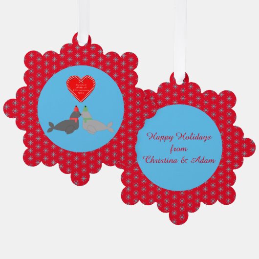 Eigen kerstcadeauzegels ornament kaart (Voorkant / Achterkant)