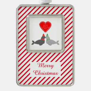 Eigen kerstcadeauzegels verzilverd kader ornament