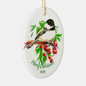 Eigen kerstcichorei Bird Red Berries Keramisch Ornament (Rechts)
