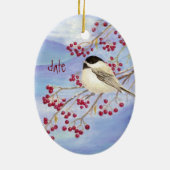 Eigen kerstcichorei, vogel en bessen keramisch ornament (Achterkant)