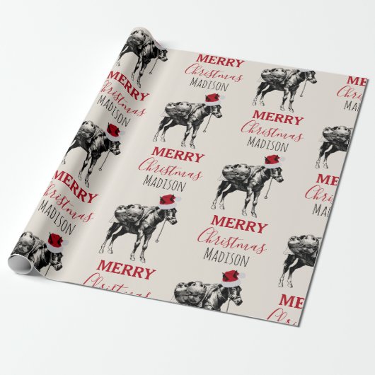 Eigen kerstfeest  Donkey Santa Hat Cadeaupapier (Uitgerold)