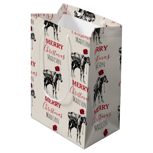 Eigen kerstfeest  Donkey Santa Hat Medium Cadeauzakje (Achterkant Gekanteld)