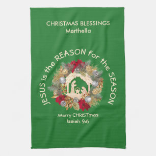 Eigen kerstfeest JESUS IS DE REDEN VAN Keukenhandd Theedoek