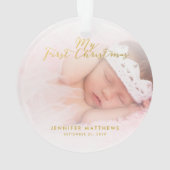 Eigen kerstfoto voor Baby Girl Gold Script Ornament (achterkant)