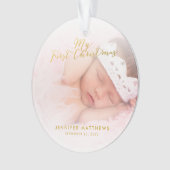 Eigen kerstfoto voor Baby Girl Gold Script Ornament (voorkant)