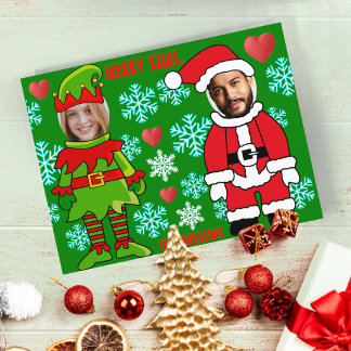 Eigen kerstgezicht uit Elf en Santa Claus Briefkaart