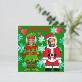 Eigen kerstgezicht uitgesneden Santa en Elf Kaart (Staand voorkant)