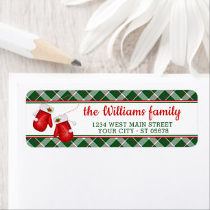 Eigen kerstman met rode halve tinten rood met groe etiket