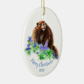 Eigen kerstmarmot, groundhog Animal Keramisch Ornament (Rechts)