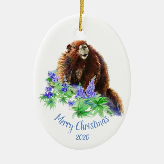 Eigen kerstmarmot, groundhog Animal Keramisch Ornament (Voorkant)