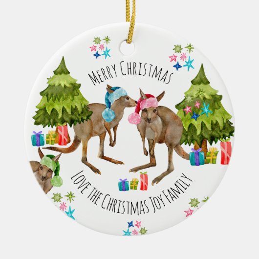 Eigen kerstmis Aussie Kangaroo Keramisch Ornament (Voorkant)