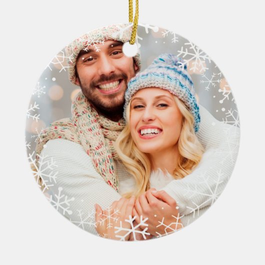 Eigen kerstwitte sneeuwvlokken Aangepaste kleur Keramisch Ornament (Voorkant)