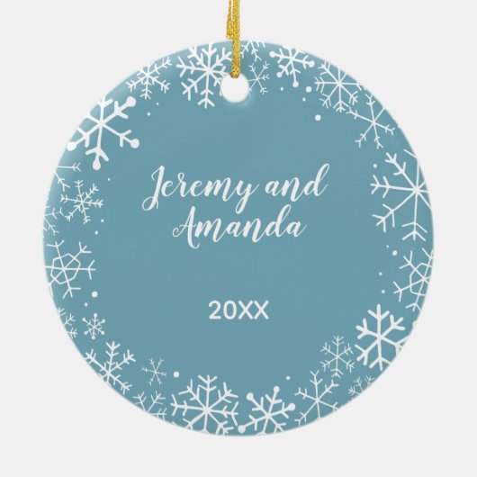 Eigen kerstwitte sneeuwvlokken Aangepaste kleur Keramisch Ornament (Achterkant)