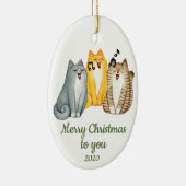 Eigen kerstzingende kattenstaart Dier Keramisch Ornament (Rechts)