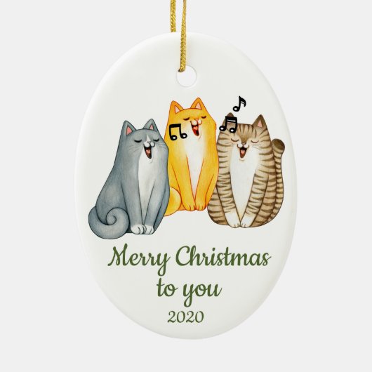 Eigen kerstzingende kattenstaart Dier Keramisch Ornament (Achterkant)