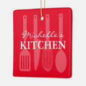 Eigen keukengerei met kerstfeestfoto keramisch ornament (Links)