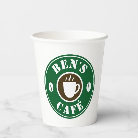 Eigen koffiebonen logo papier drinken papieren bekers (Achterkant)