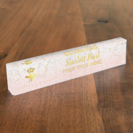 Eigen KONINGENBEE Roos Gold Marble Name plate Hold Naambordje