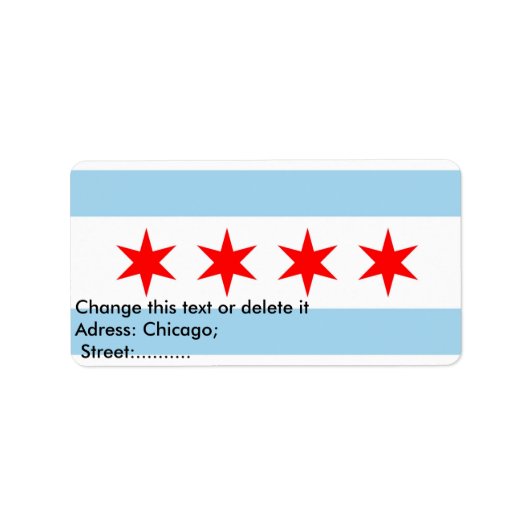Eigen label met vlag van Chicago, VS. (Voorkant)