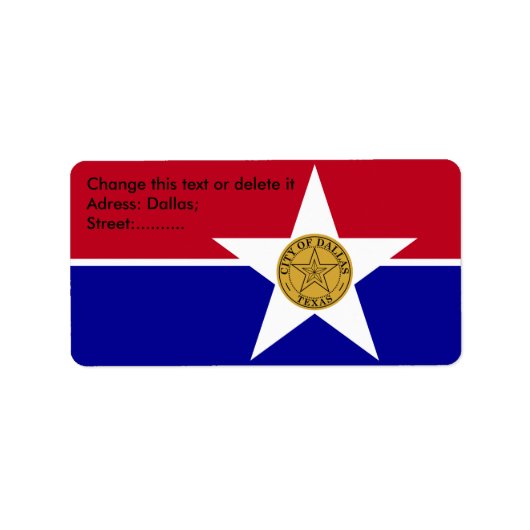 Eigen label met vlag van Dallas, Verenigde Staten (Voorkant)