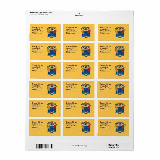 Eigen label met vlag van New Jersey, VS (Full Sheet)