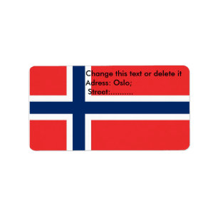 Eigen label met vlag van Noorwegen