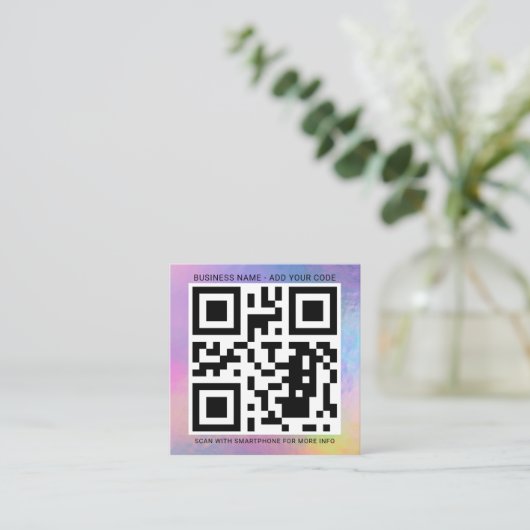 Eigen Logo en QR-code DIY Holographic Square Vierkante Visitekaartje (Staand voorkant)