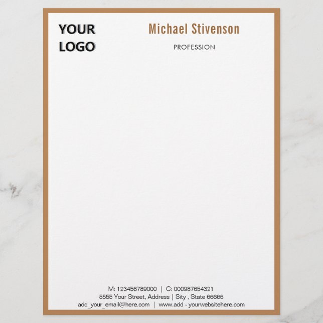 Eigen Logo Naam Tekst Info Gold Framed Letterhead Briefhoofd (Voorkant)