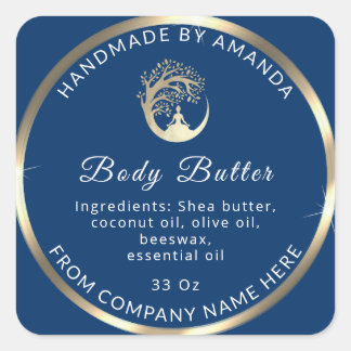 Eigen Logo NaamLichaam Butter Cosmetics Gold Blue Vierkante Sticker