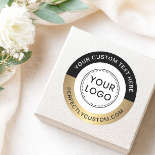 Eigen logo tekst zwarte gouden grens ronde sticker